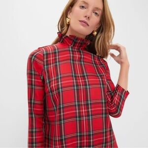 Tuckernuck Red Plaid Ruffle Neck Blouse